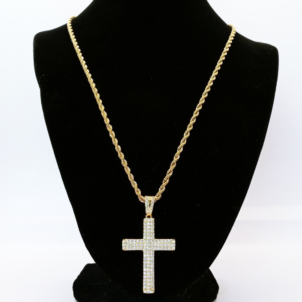 14kt gold filled rope with iced cross pendant